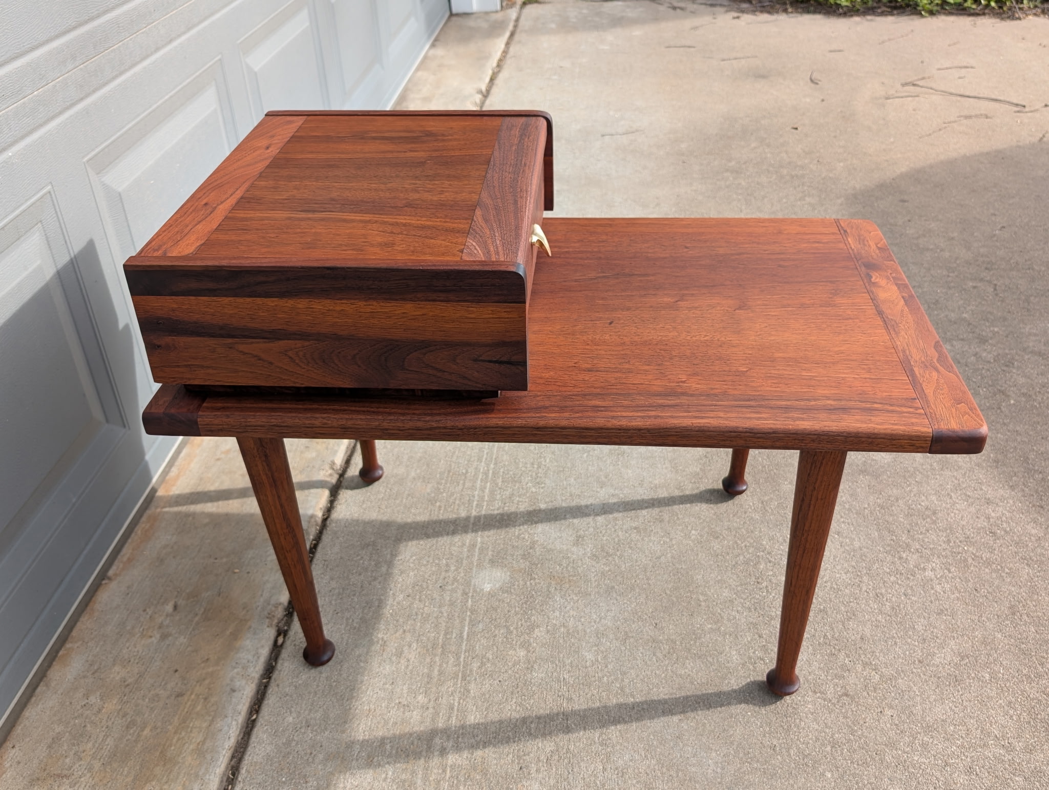 Walnut Step Side Table with Drawer - Image 3