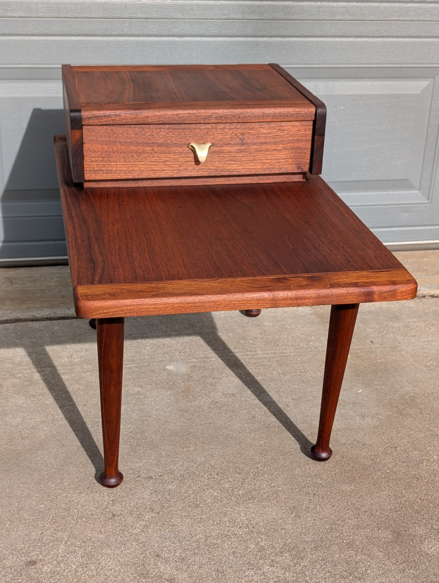 Walnut Step Side Table with Drawer - Image 2