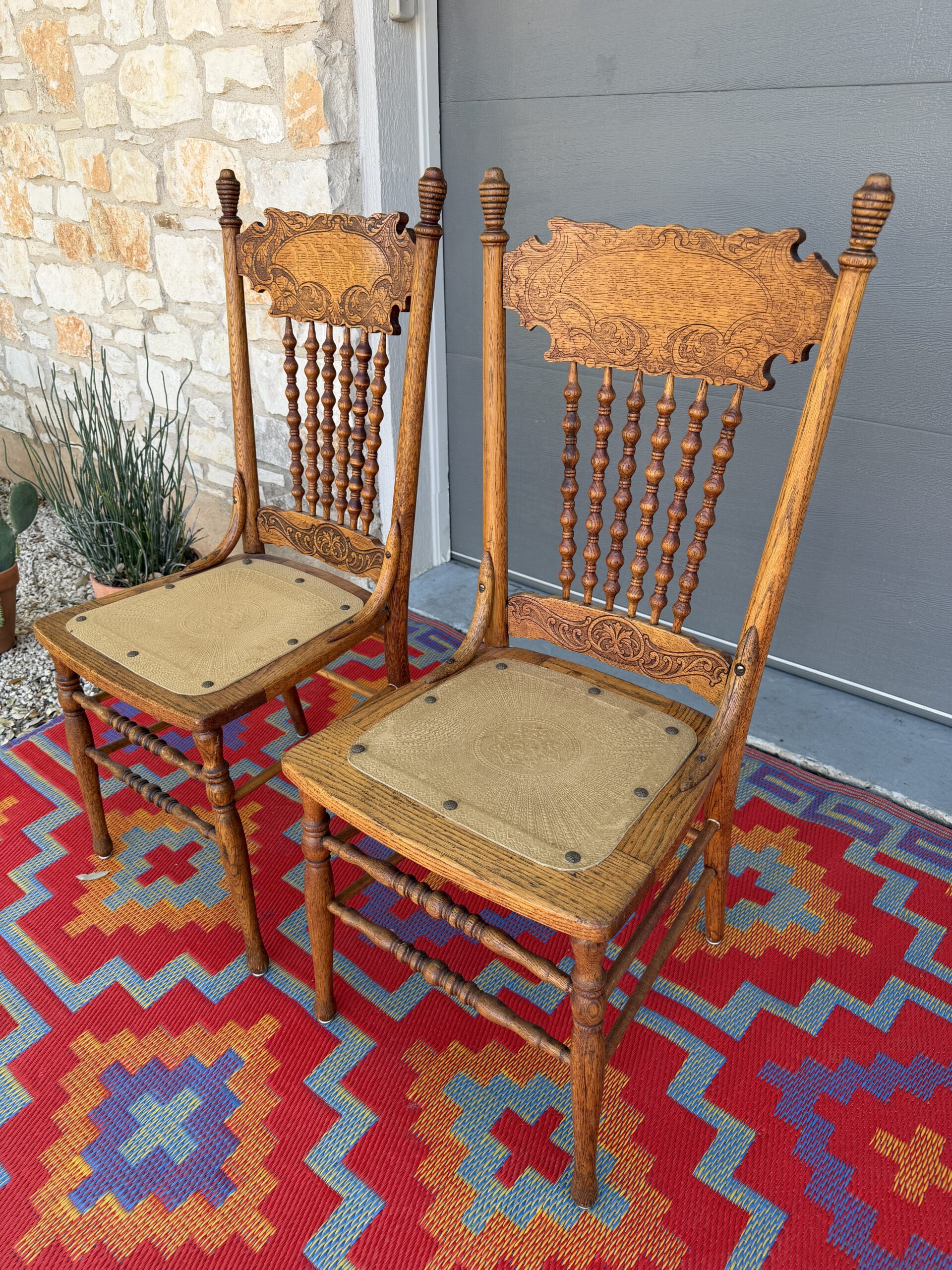 Antique Pressed Back Chairs (Pair) - Image 4