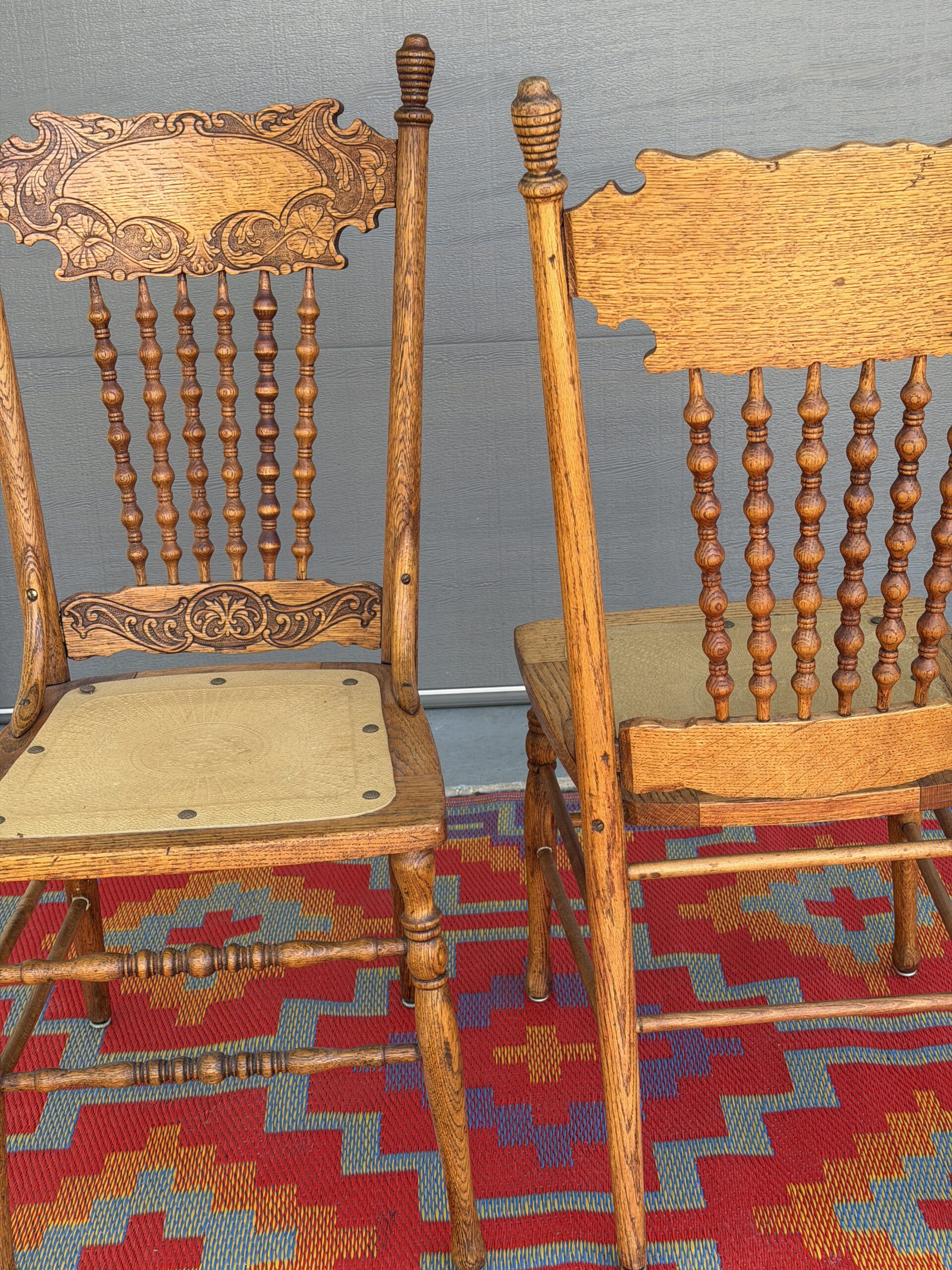 Antique Pressed Back Chairs (Pair) - Image 9