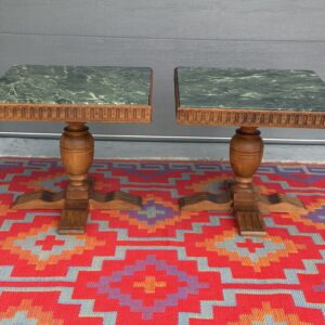 Pair of Vintage Green Marble Top End Tables